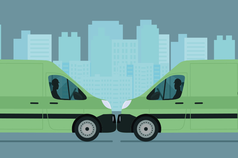 illustration of two vans collidi ng