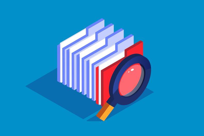 illustration of magnifying glass and folders