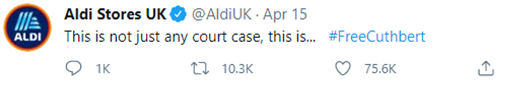 tweet from @AldiUK: "This isn't any court case, this is... #Free Cuthbert"