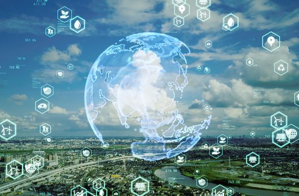 Cityscape with globe and sustainable symbols.jpg