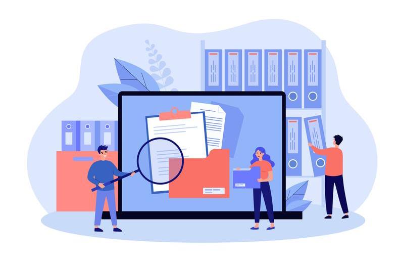 illustration of people looking at computer files