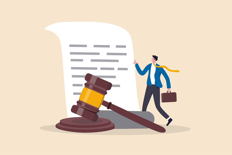 man with paper and gavel illustration