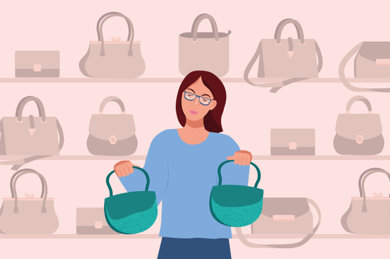 woman holiing two similar bags