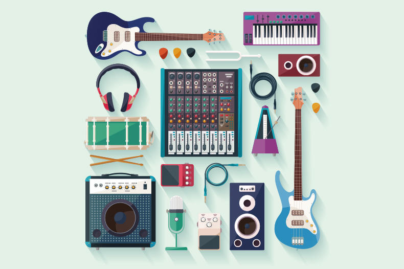 amplifier, electric guitar, microphone